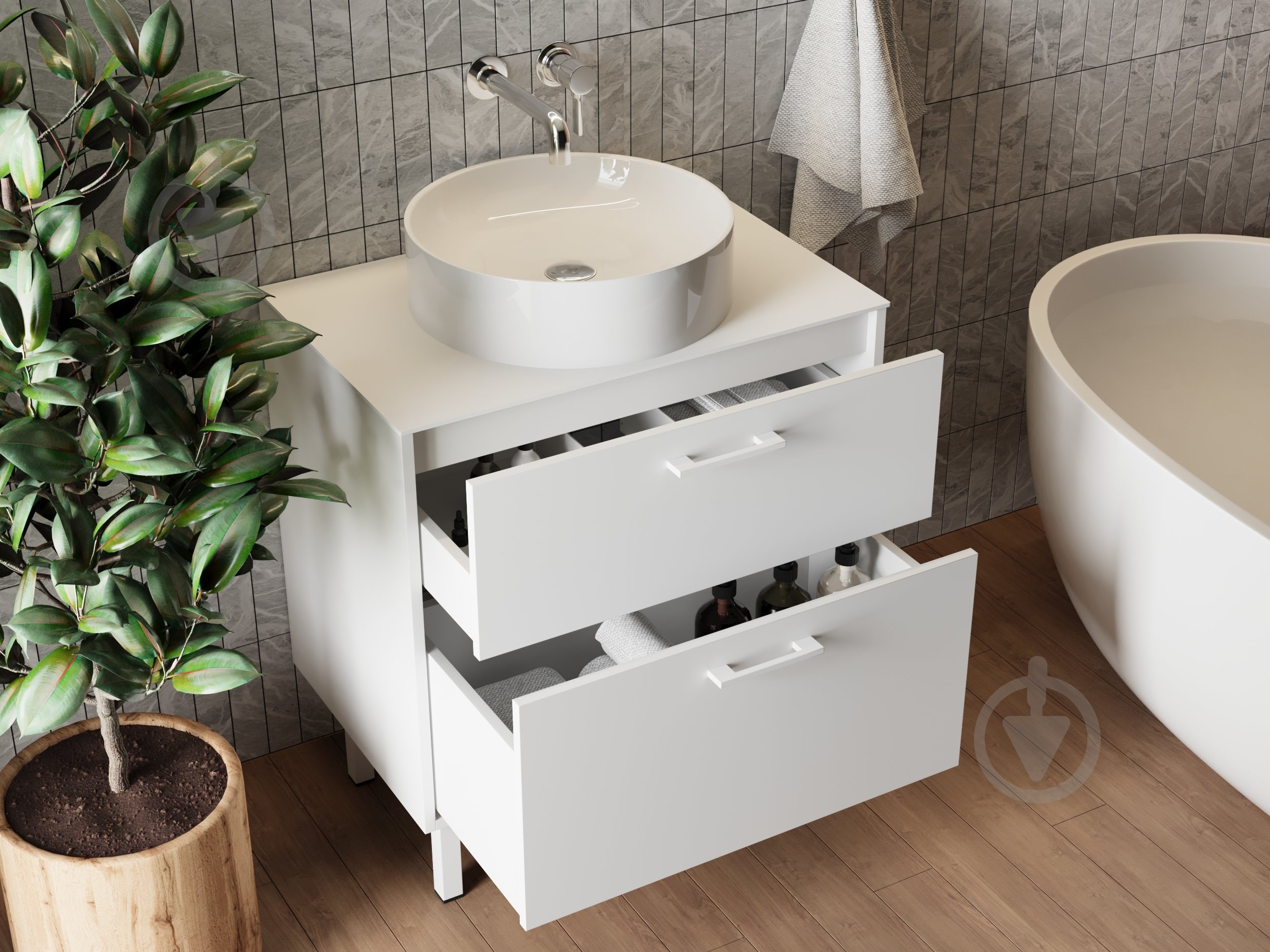 Тумба ЮВЕНТА Afina 70 см Белая под столешницу или умывальник Piedra 70 - фото 7