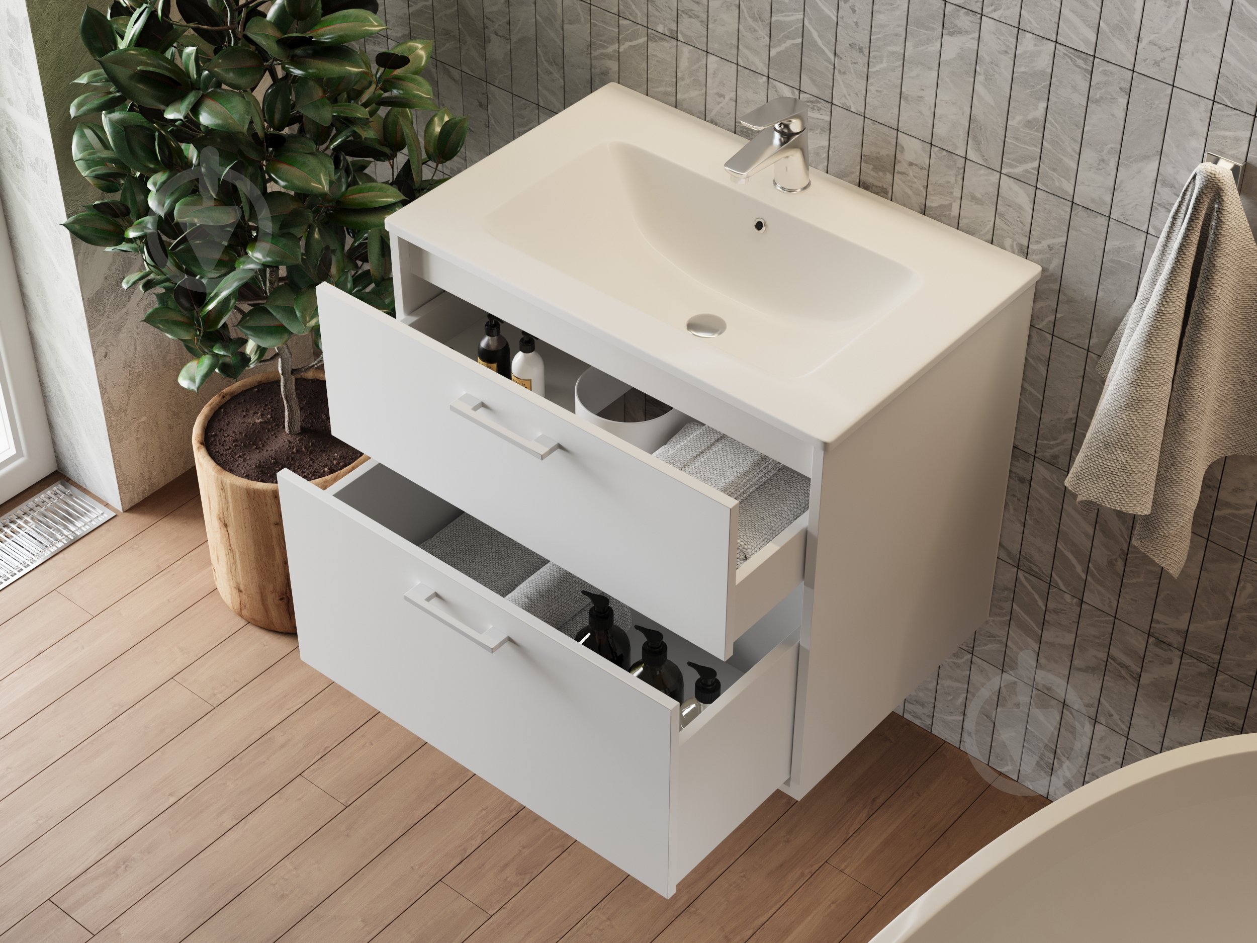 Тумба ЮВЕНТА Afina 70 см Белая под столешницу или умывальник Piedra 70 - фото 12