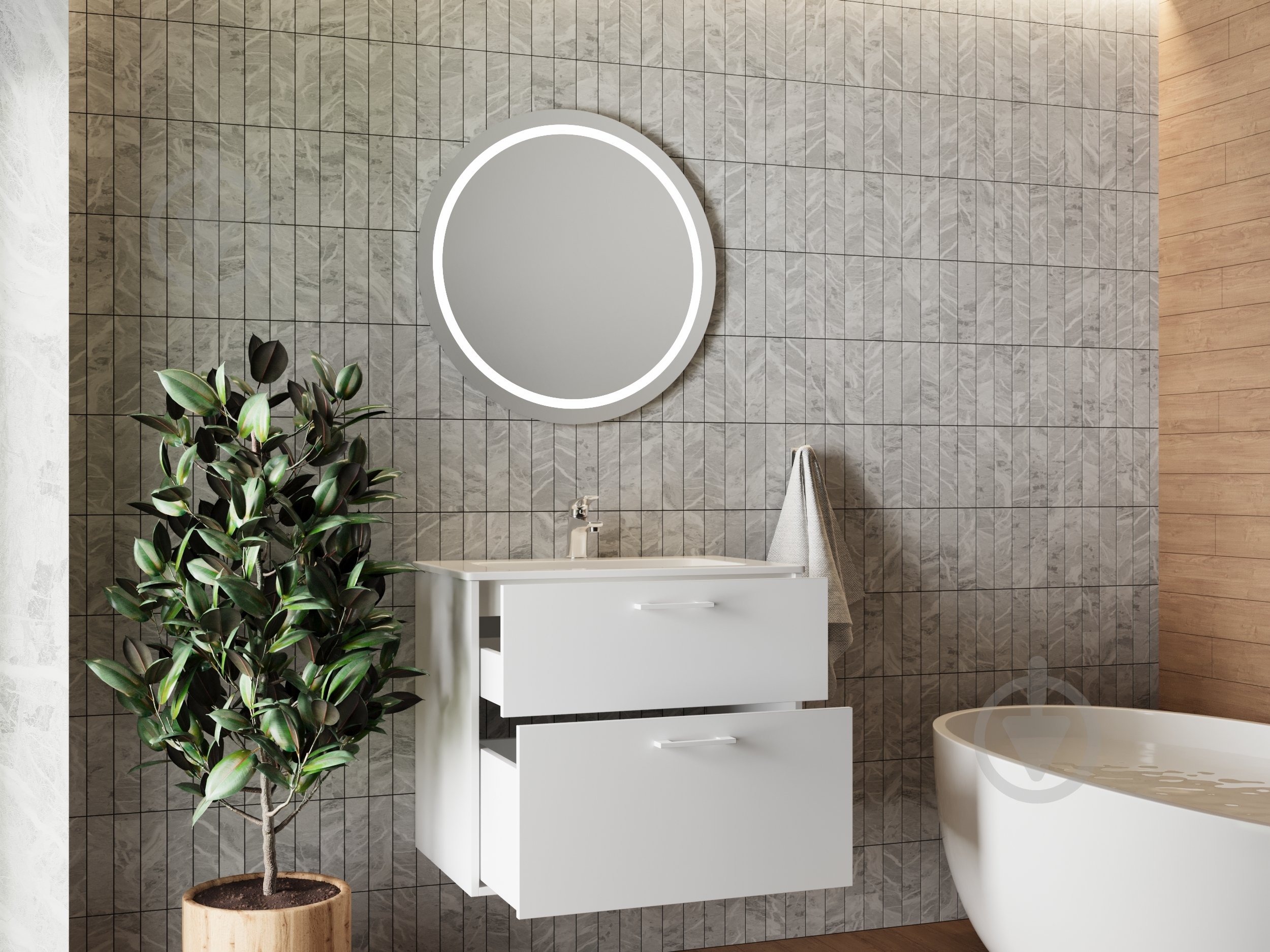 Тумба ЮВЕНТА Afina 70 см Белая под столешницу или умывальник Piedra 70 - фото 13