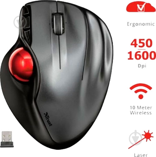 Мышь Trust Sferia Wirless Trackball black (23121) - фото 7