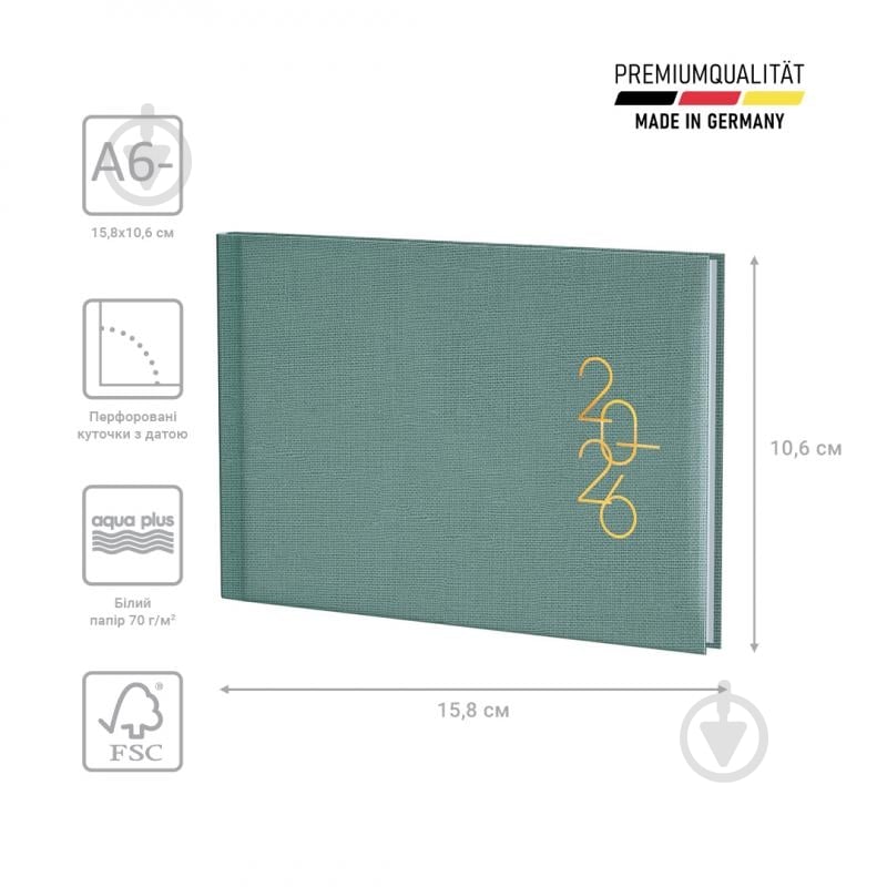 Щотижневик датований кишеньковий Linesse Brunnen A6 2026 73-755 69 566 морський зелений - фото 2