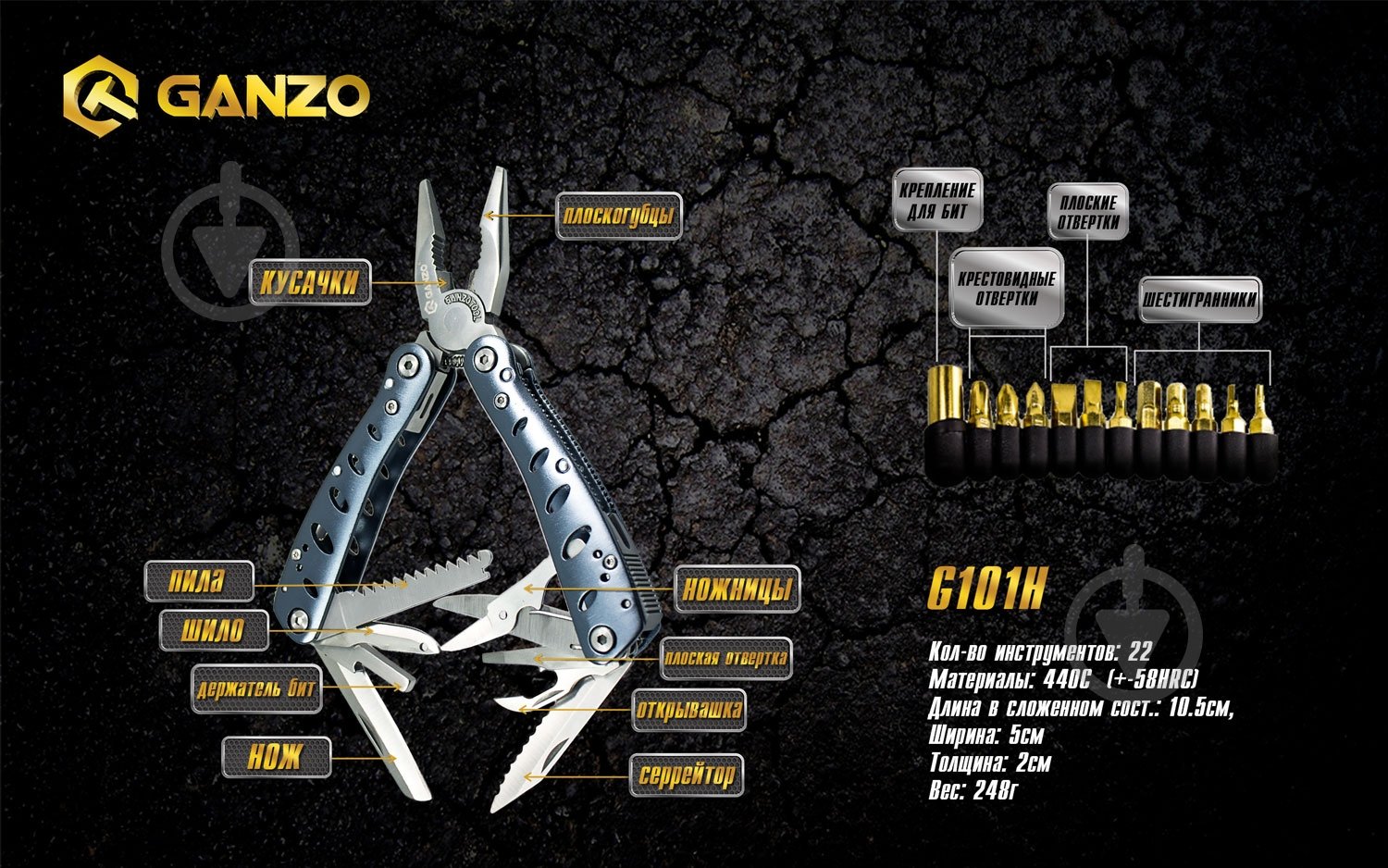 Мультитул Ganzo Multi Tool, 22 функції G101-H - фото 8
