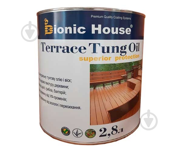 Масло тунговое Bionic House для террас Terrace Tung Oil орех 2,8 л - фото 2