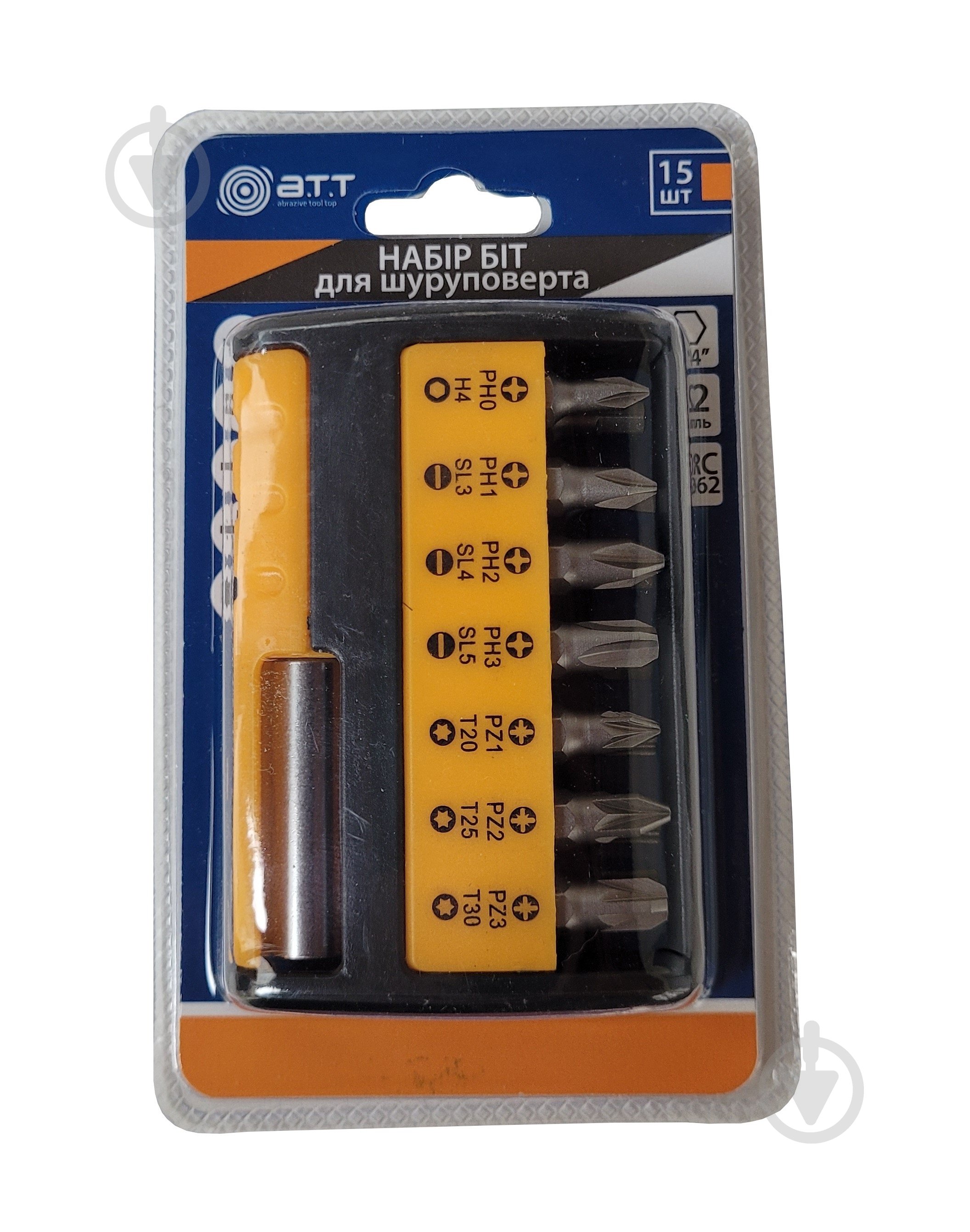 Набір біт A.T.T. + бітотримач сталь S2 15 шт. 8155573 - фото 2 Набір біт A.T.T. + бітотримач сталь S2 15 шт. 8155573 - фото 2