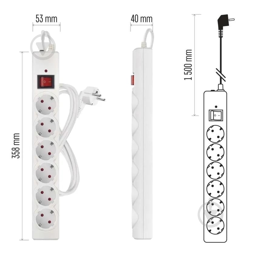 Мережевий фільтр Emos 10 A 2300 Вт із заземленням 6 гн. білий 1,5 м P54215 - фото 12