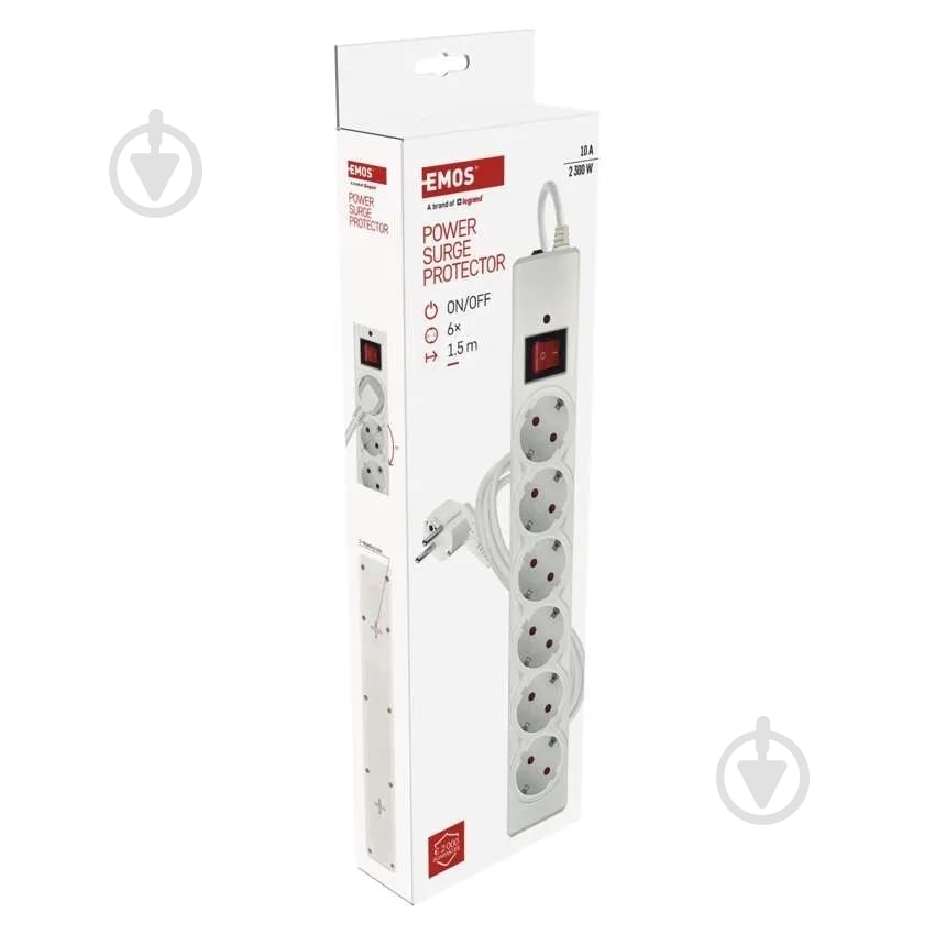 Мережевий фільтр Emos 10 A 2300 Вт із заземленням 6 гн. білий 1,5 м P54215 - фото 6