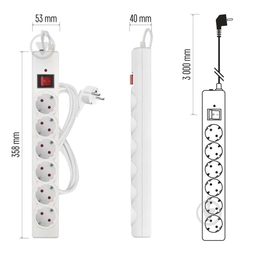 Сетевой фильтр Emos 10 A 2300 Вт с заземлением 6 гн. белый 3 м P54216 - фото 12