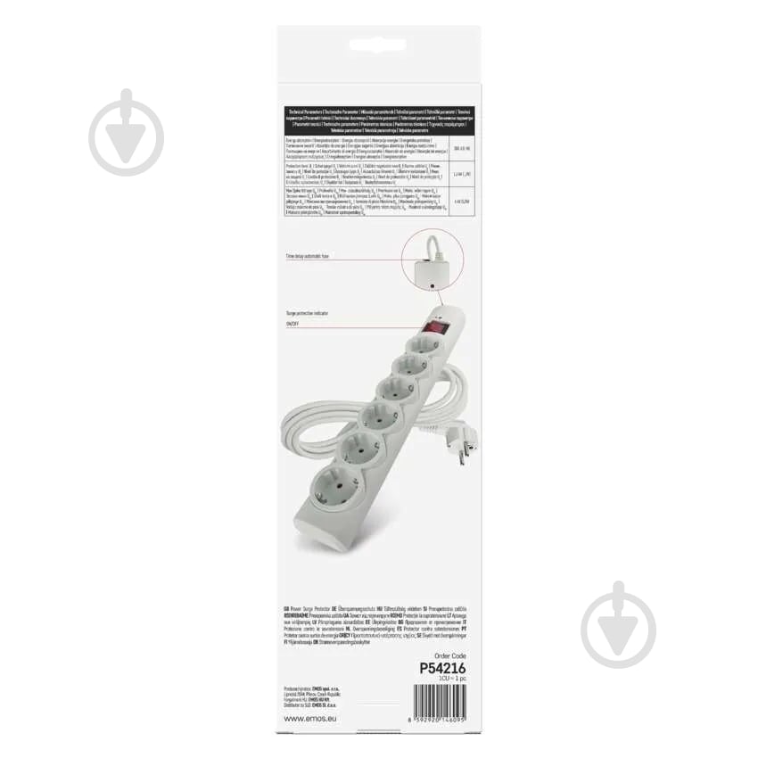 Сетевой фильтр Emos 10 A 2300 Вт с заземлением 6 гн. белый 3 м P54216 - фото 4