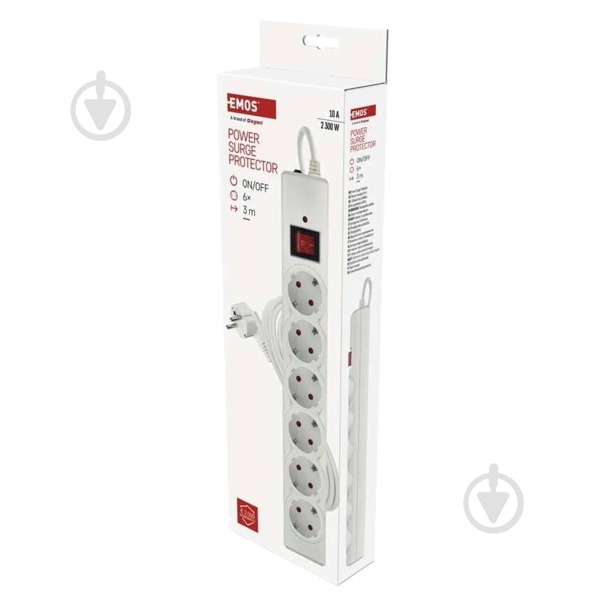 Сетевой фильтр Emos 10 A 2300 Вт с заземлением 6 гн. белый 3 м P54216 - фото 5