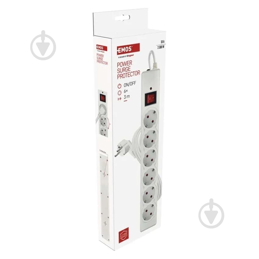 Сетевой фильтр Emos 10 A 2300 Вт с заземлением 6 гн. белый 3 м P54216 - фото 6