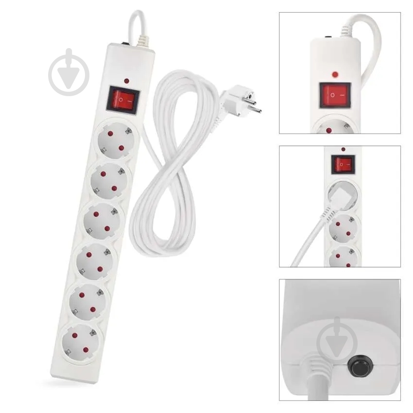 Сетевой фильтр Emos 10 A 2300 Вт с заземлением 6 гн. белый 5 м P54217 - фото 11