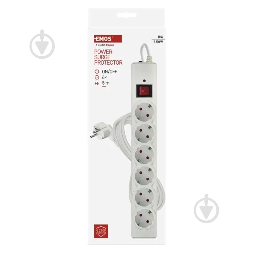 Сетевой фильтр Emos 10 A 2300 Вт с заземлением 6 гн. белый 5 м P54217 - фото 3