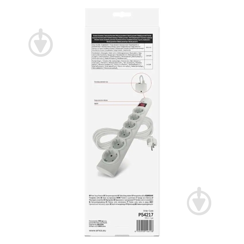 Сетевой фильтр Emos 10 A 2300 Вт с заземлением 6 гн. белый 5 м P54217 - фото 4