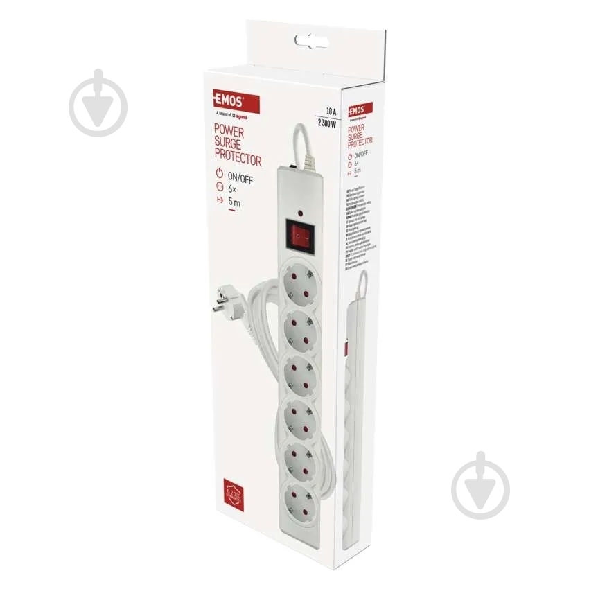 Сетевой фильтр Emos 10 A 2300 Вт с заземлением 6 гн. белый 5 м P54217 - фото 5