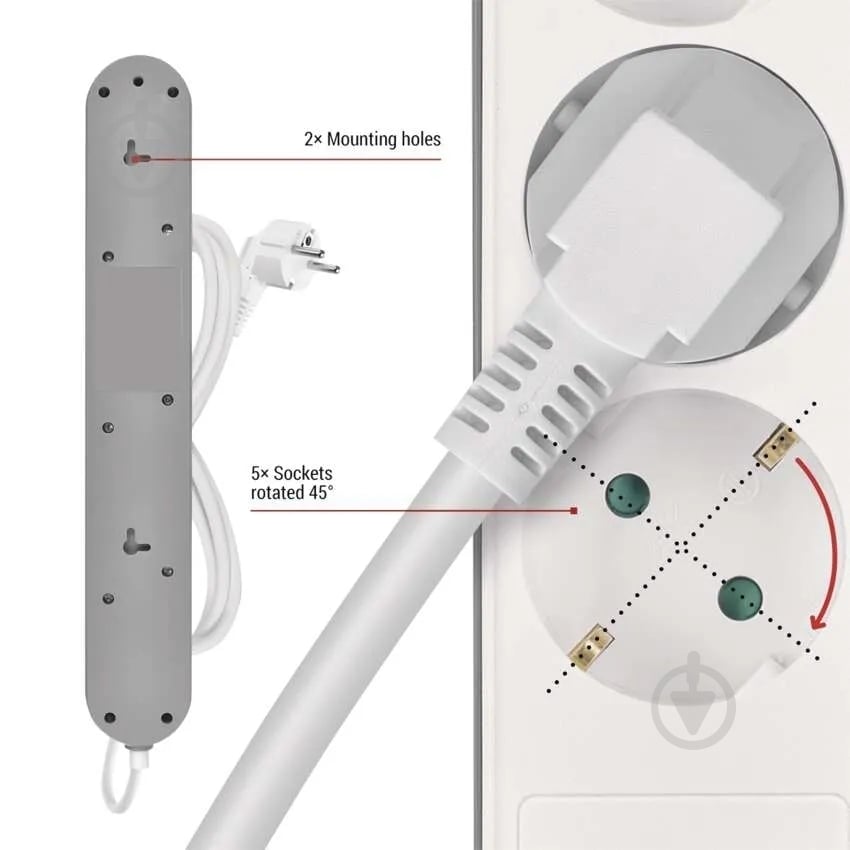 Удлинитель Emos 16 A 3680 Вт 1хUSB-A 1хUSB-C с заземлением 5 гн. белый 3 м P1523FC - фото 4 Удлинитель Emos 16 A 3680 Вт 1хUSB-A 1хUSB-C с заземлением 5 гн. белый 3 м P1523FC - фото 4