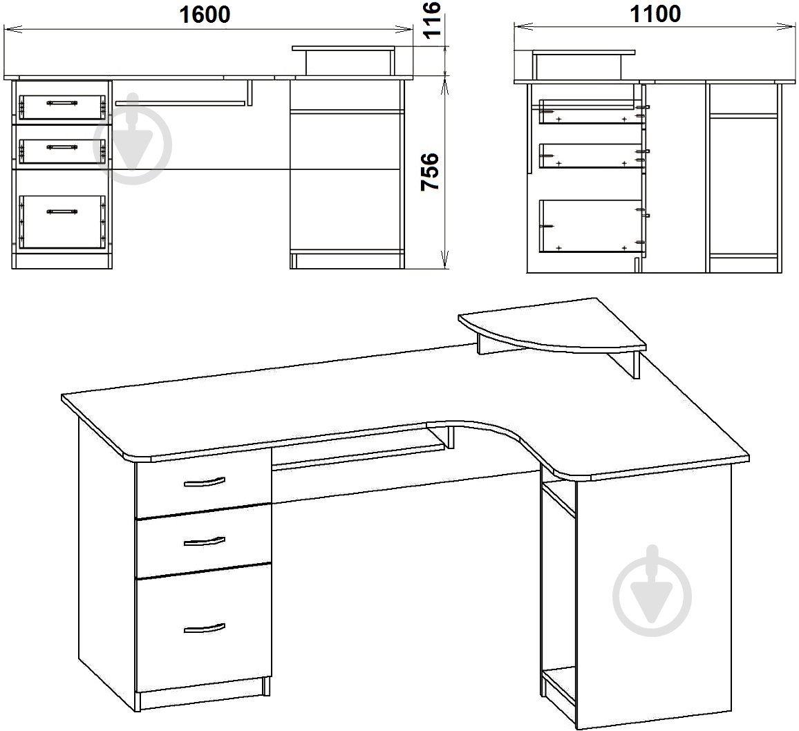 Стол компьютерный Компанит СУ-3 нимфея альба - фото 3 Стол компьютерный Компанит СУ-3 нимфея альба - фото 3
