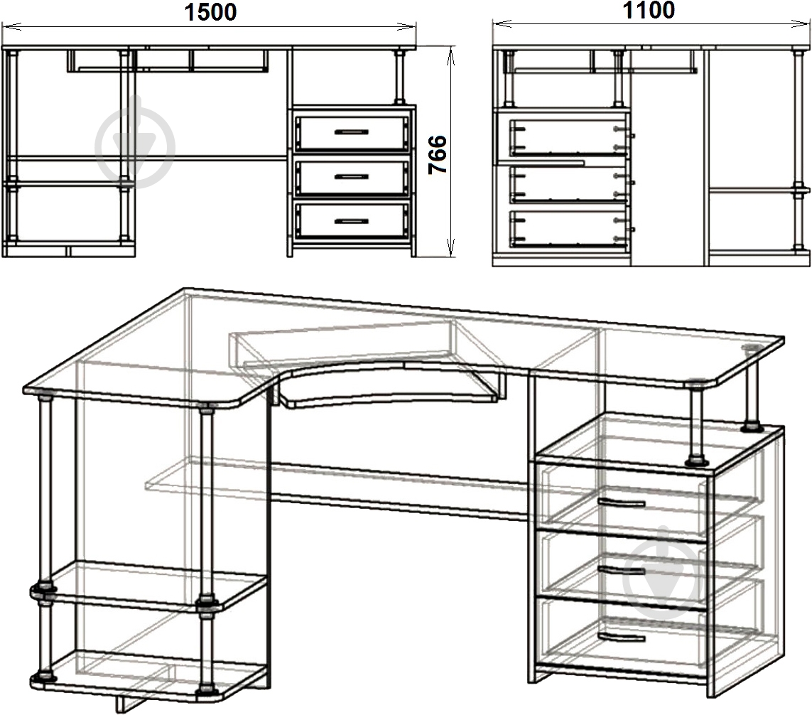 Стол компьютерный Компанит СУ-4 нимфея альба - фото 3 Стол компьютерный Компанит СУ-4 нимфея альба - фото 3