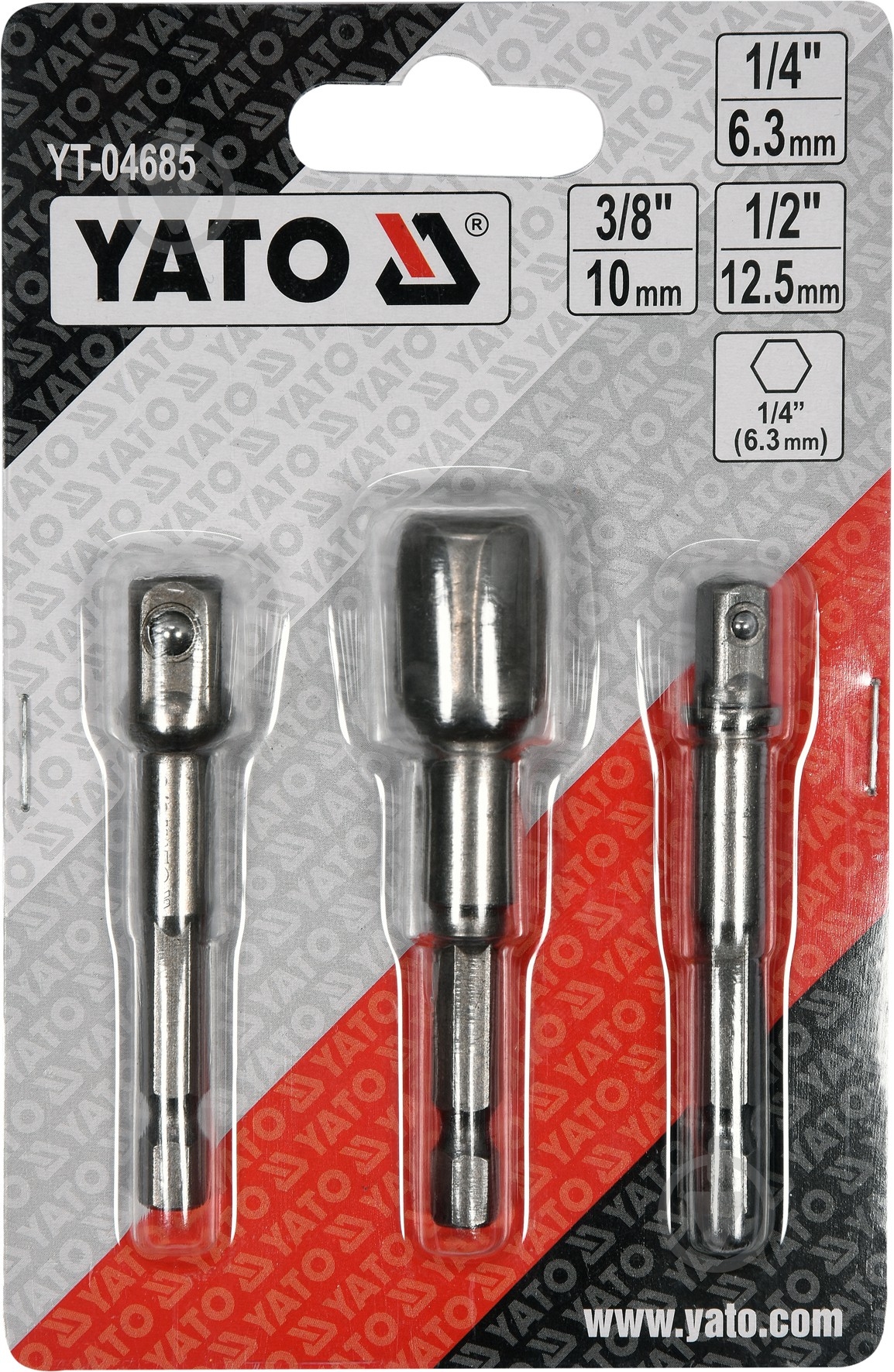 Держатели-адаптеры торцевых головок 1/4", 3/8", 1/2" YATO YT-04685 - фото 3