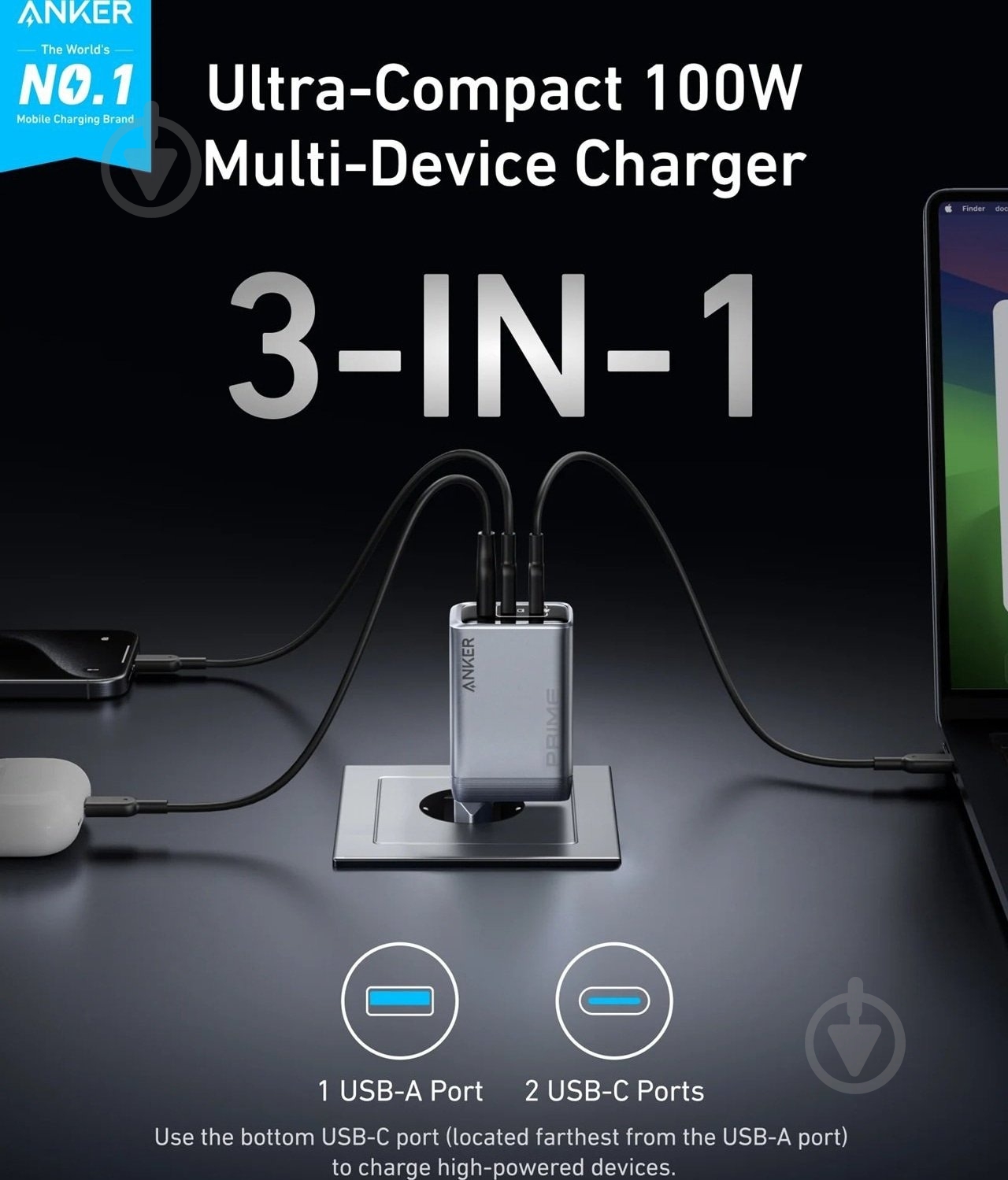 Сетевое зарядное устройство Anker GaNPrime Charger 100W 2xUSB-C PD / 1xUSB-A Foldable Silver (A2688341) - фото 4 Сетевое зарядное устройство Anker GaNPrime Charger 100W 2xUSB-C PD / 1xUSB-A Foldable Silver (A2688341) - фото 4