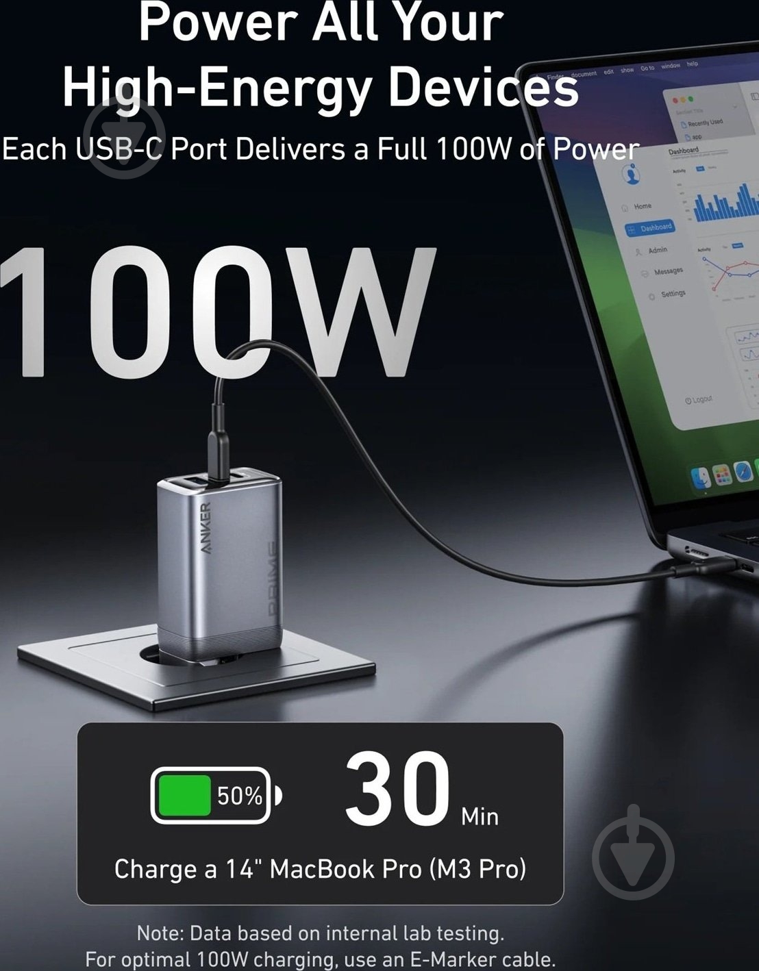 Сетевое зарядное устройство Anker GaNPrime Charger 100W 2xUSB-C PD / 1xUSB-A Foldable Silver (A2688341) - фото 6 Сетевое зарядное устройство Anker GaNPrime Charger 100W 2xUSB-C PD / 1xUSB-A Foldable Silver (A2688341) - фото 6