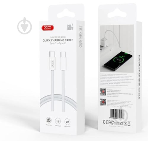 Кабель Xo NBQ260A High-fashion Series Type-C to Type-C - 60W 1 м білий (NBQ260A_С_White) - фото 3 Кабель Xo NBQ260A High-fashion Series Type-C to Type-C - 60W 1 м білий (NBQ260A_С_White) - фото 3