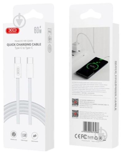 Кабель Xo NBQ260A High-fashion Series Type-C to Type-C - 60W 1,5 м білий (NBQ260B_С_White) - фото 2 Кабель Xo NBQ260A High-fashion Series Type-C to Type-C - 60W 1,5 м білий (NBQ260B_С_White) - фото 2