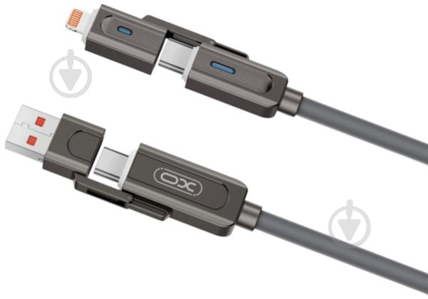 Кабель Xo NB275 Zinc Alloy Silicone Type-C/USB-A to TYPE-C/Lightning - 4-in-1 — 60W 1 м сірий (NB275_4-in-1_Gray) - фото 3