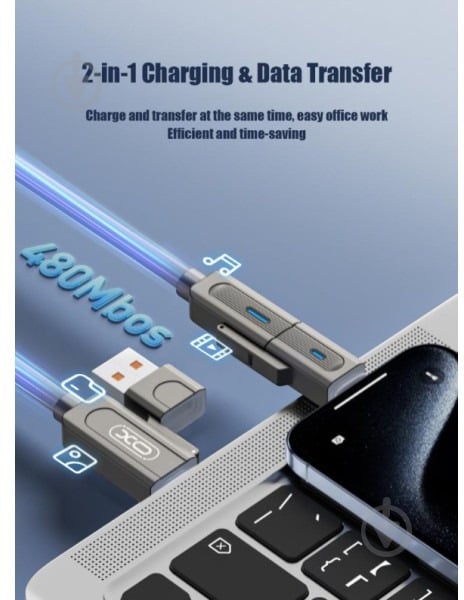 Кабель Xo NB275 Zinc Alloy Silicone Type-C/USB-A to TYPE-C/Lightning - 4-in-1 — 60W 1 м сірий (NB275_4-in-1_Gray) - фото 8