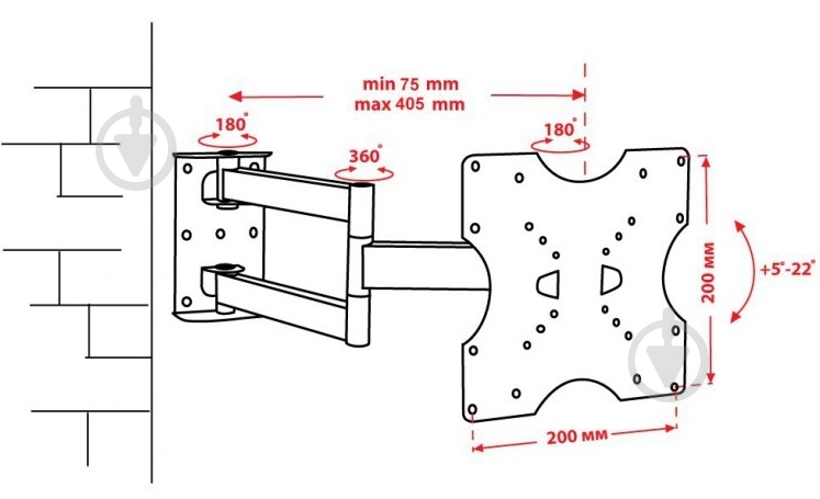 Крепление для телевизора Kvado К-42 поворотно-наклонные 15"-43" черный - фото 8 Крепление для телевизора Kvado К-42 поворотно-наклонные 15"-43" черный - фото 8