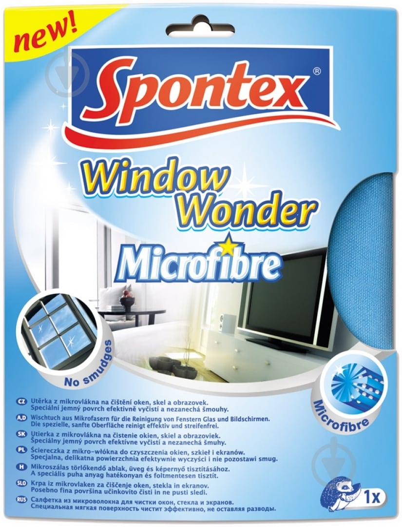 Серветка для скла SPONTEX Window Wonder 34х44 см 1 шт./уп. блакитна - фото 1