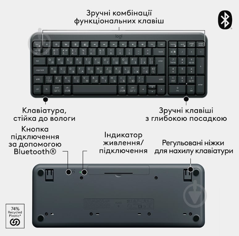 Клавиатура беспроводная Logitech K250 Wireless Keyboard (920-013822) graphite - фото 3
