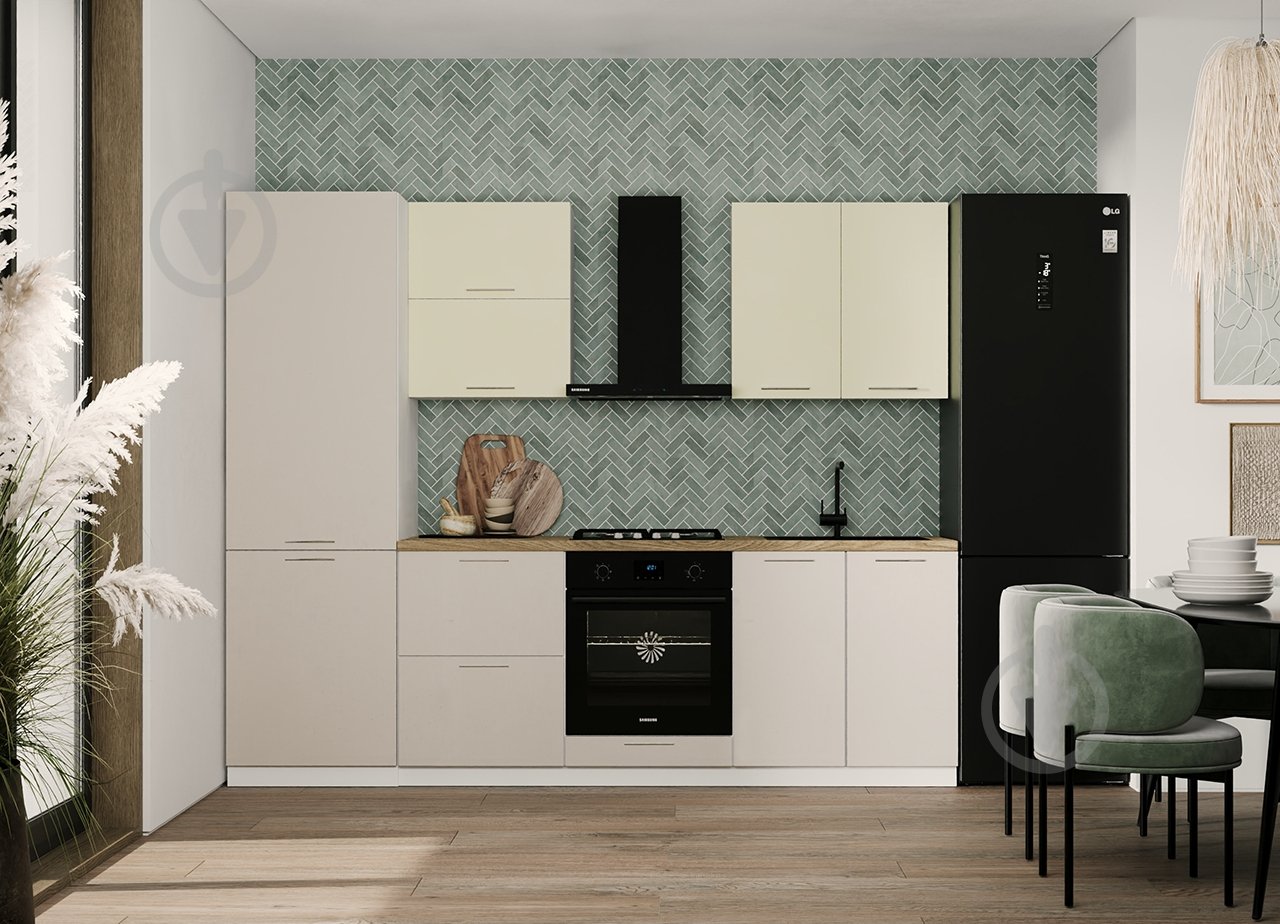 Кухня модульна ROKO Руна пряма МДФ / ДСП 2,6×2,6м кремовий/меланж/білий - фото 1 Кухня модульна ROKO Руна пряма МДФ / ДСП 2,6×2,6м кремовий/меланж/білий - фото 1