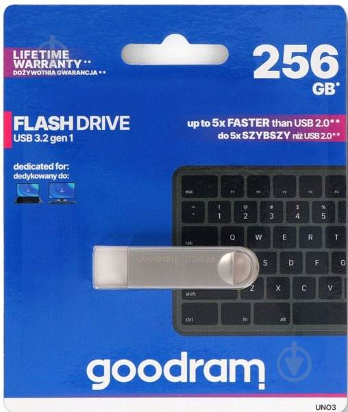 Флешпам'ять Goodram UNO3 256 ГБ USB 3.2 Gen. 1 silver (UNO3-2560S0R11) - фото 2 Флешпам'ять Goodram UNO3 256 ГБ USB 3.2 Gen. 1 silver (UNO3-2560S0R11) - фото 2