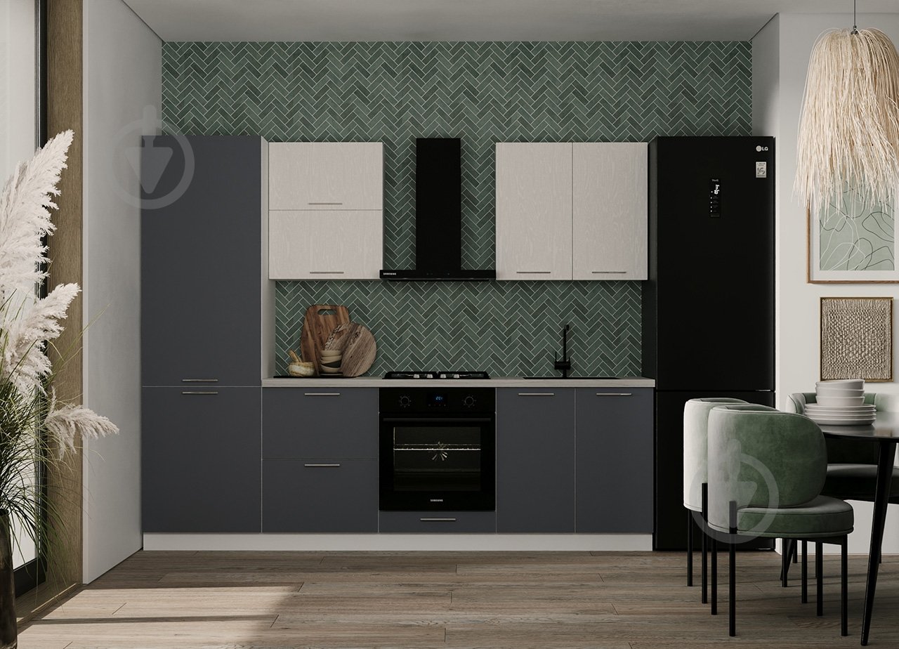 Кухня модульна ROKO Руна пряма МДФ / ДСП 2,6×2,6м альбіон структура/сірий попіл/білий - фото 1