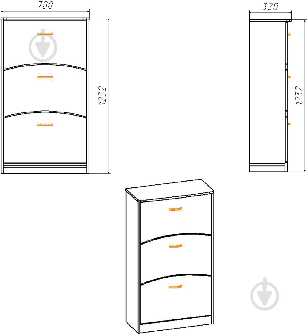 Тумба для взуття Компаніт МДФ ТО-3Б 700x320x1232 мм німфея альба - фото 3