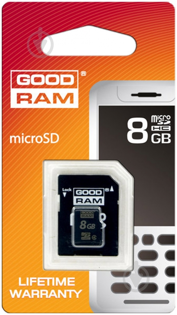 Карта памяти Goodram microSDHC 8GB Class 4 + adapter (SDU8GHCAGRR10) - фото 2