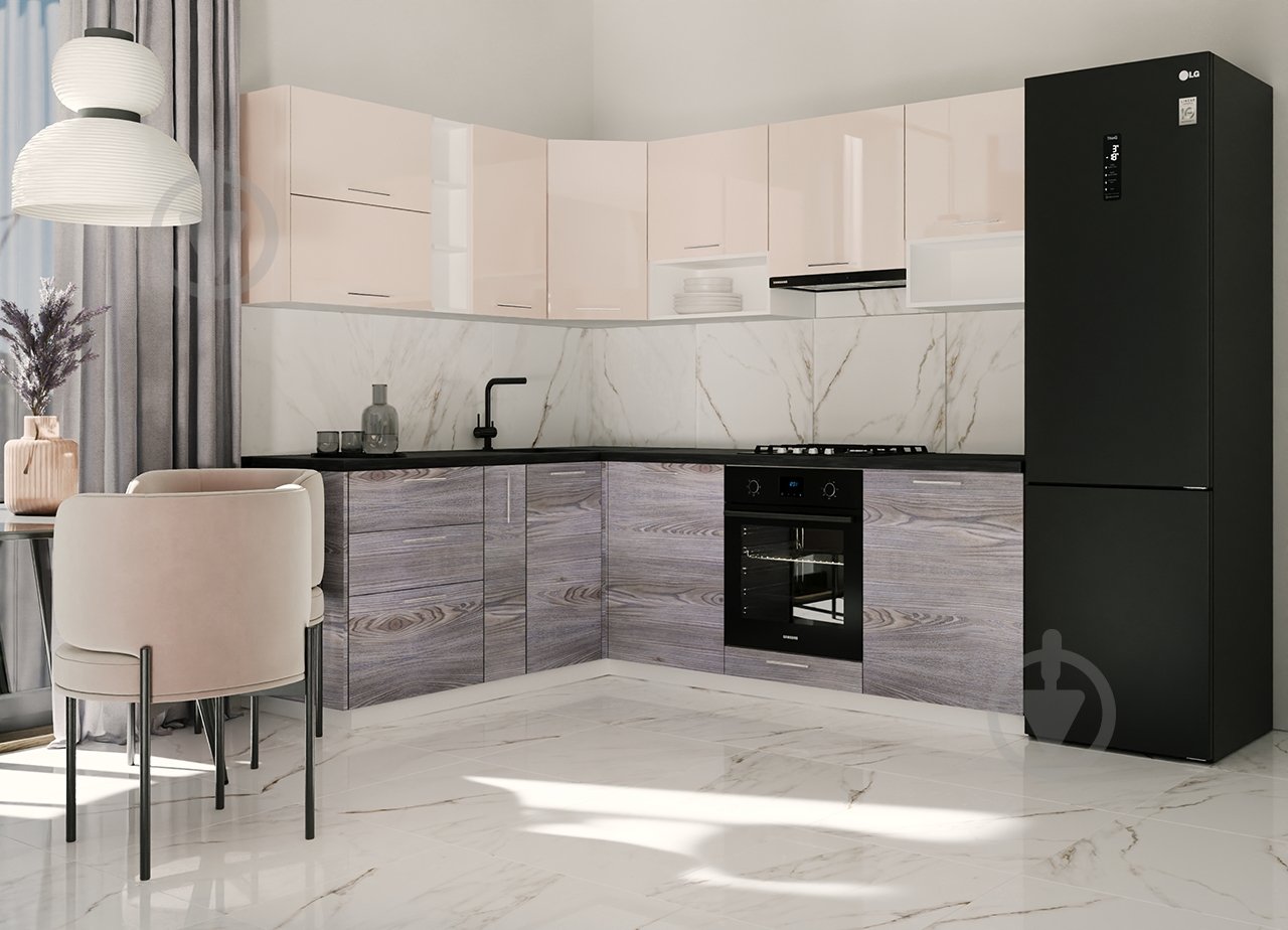 Кухня модульная ROKO Руна прямая МДФ / ДСП 1,8×1,8м миндаль глянец/дуб дымчатый/белый - фото 1 Кухня модульная ROKO Руна прямая МДФ / ДСП 1,8×1,8м миндаль глянец/дуб дымчатый/белый - фото 1