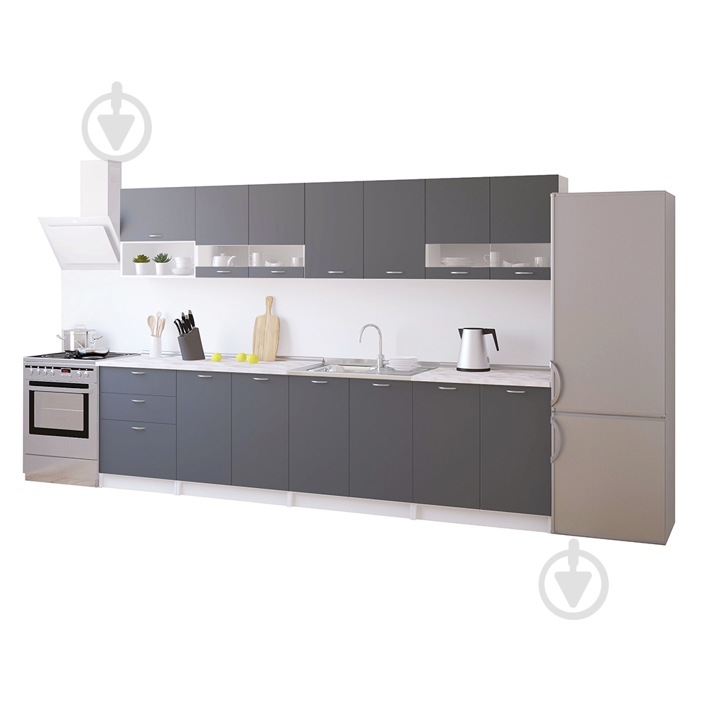 Кухня ROKO Фрея ДСП 3м сірий/білий - фото 1 Кухня ROKO Фрея ДСП 3м сірий/білий - фото 1