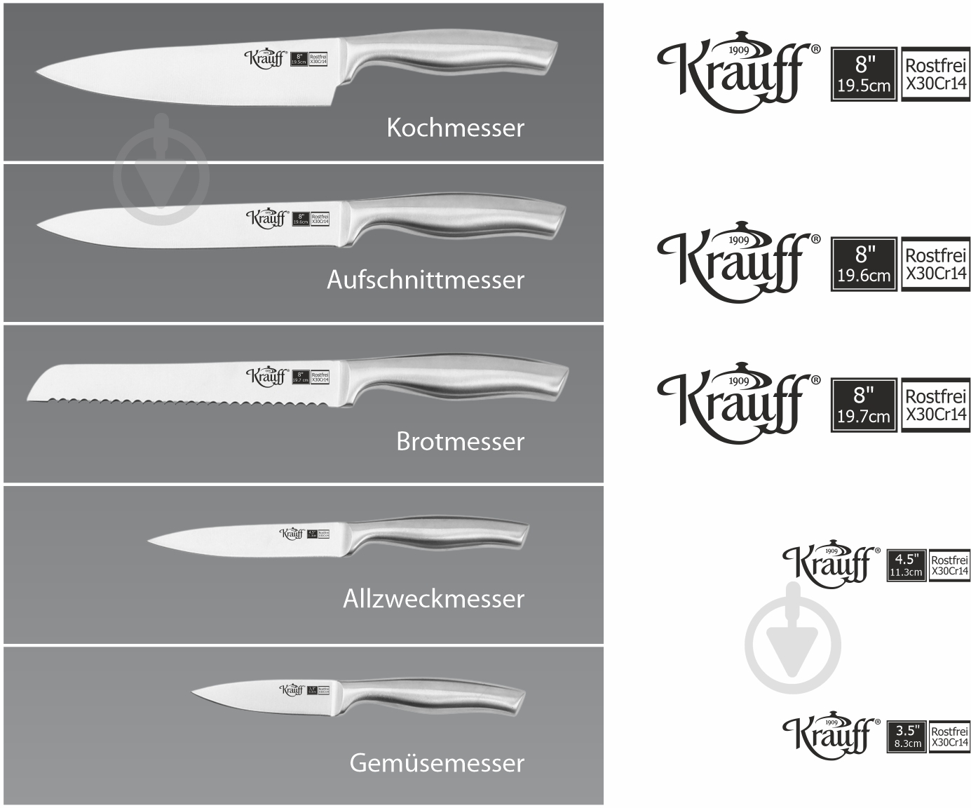 Набор ножей на подставке Krauff 7 предметов (с доской для нарезки) Wikinger 29-305-014 - фото 4 Набор ножей на подставке Krauff 7 предметов (с доской для нарезки) Wikinger 29-305-014 - фото 4
