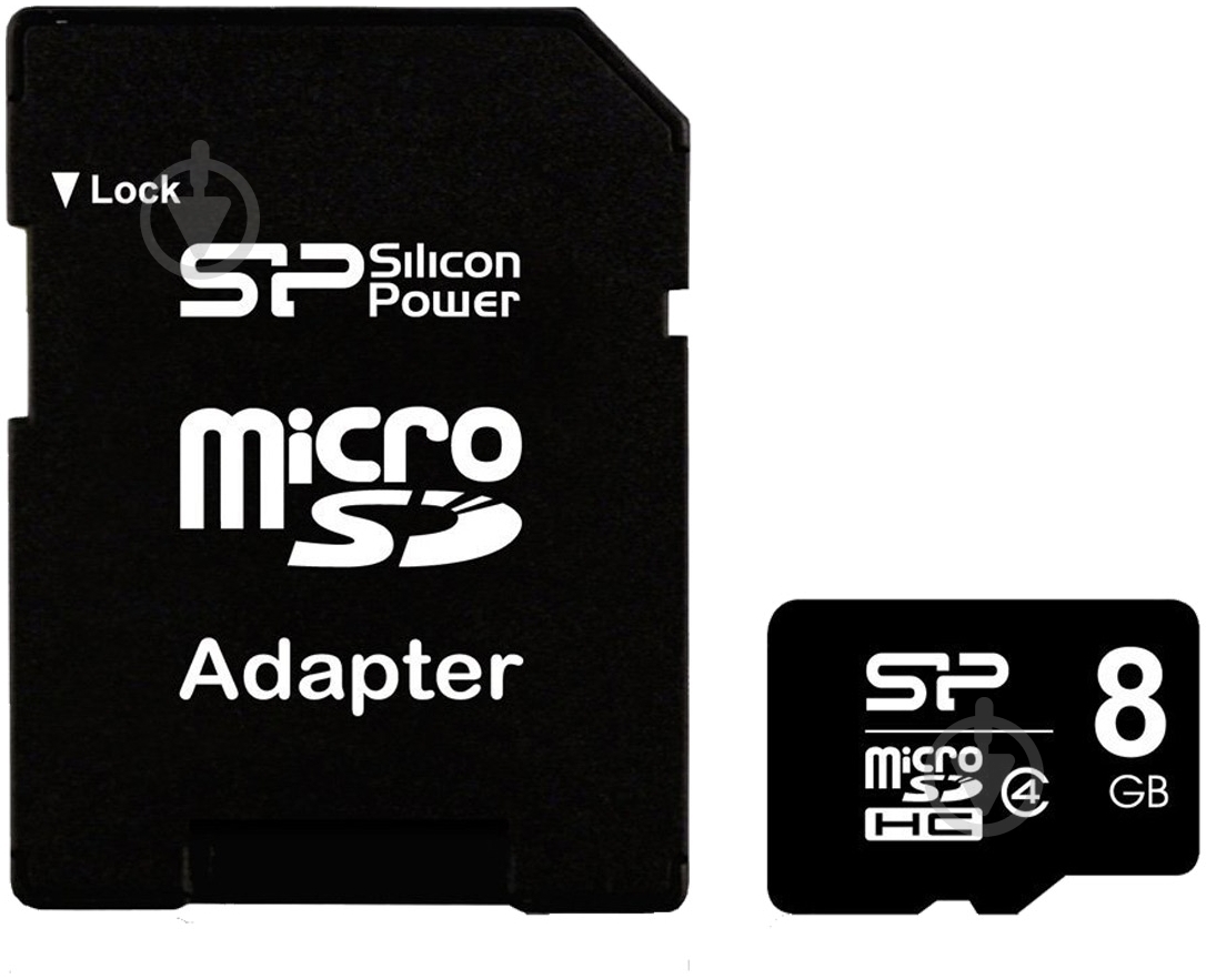Карта памяти Silicon Power microSDHC 8GB Class 4 + SD adapter (SP008GBSTH004V10SP) - фото 1