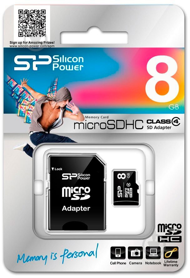 Карта памяти Silicon Power microSDHC 8GB Class 4 + SD adapter (SP008GBSTH004V10SP) - фото 2