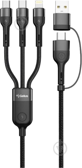 Кабель Gelius Multimate 4in1 USB-A/Type-C to Type-C/Lightning/MicroUSB 60W 1,2 м black (00000098306) - фото 1 Кабель Gelius Multimate 4in1 USB-A/Type-C to Type-C/Lightning/MicroUSB 60W 1,2 м black (00000098306) - фото 1