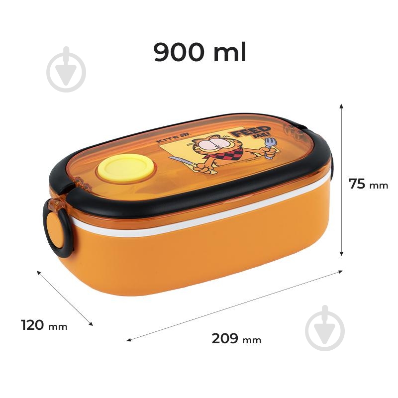 Ланч-бокс KITE Garfield 900 мл GF25-1180 оранжевый - фото 2