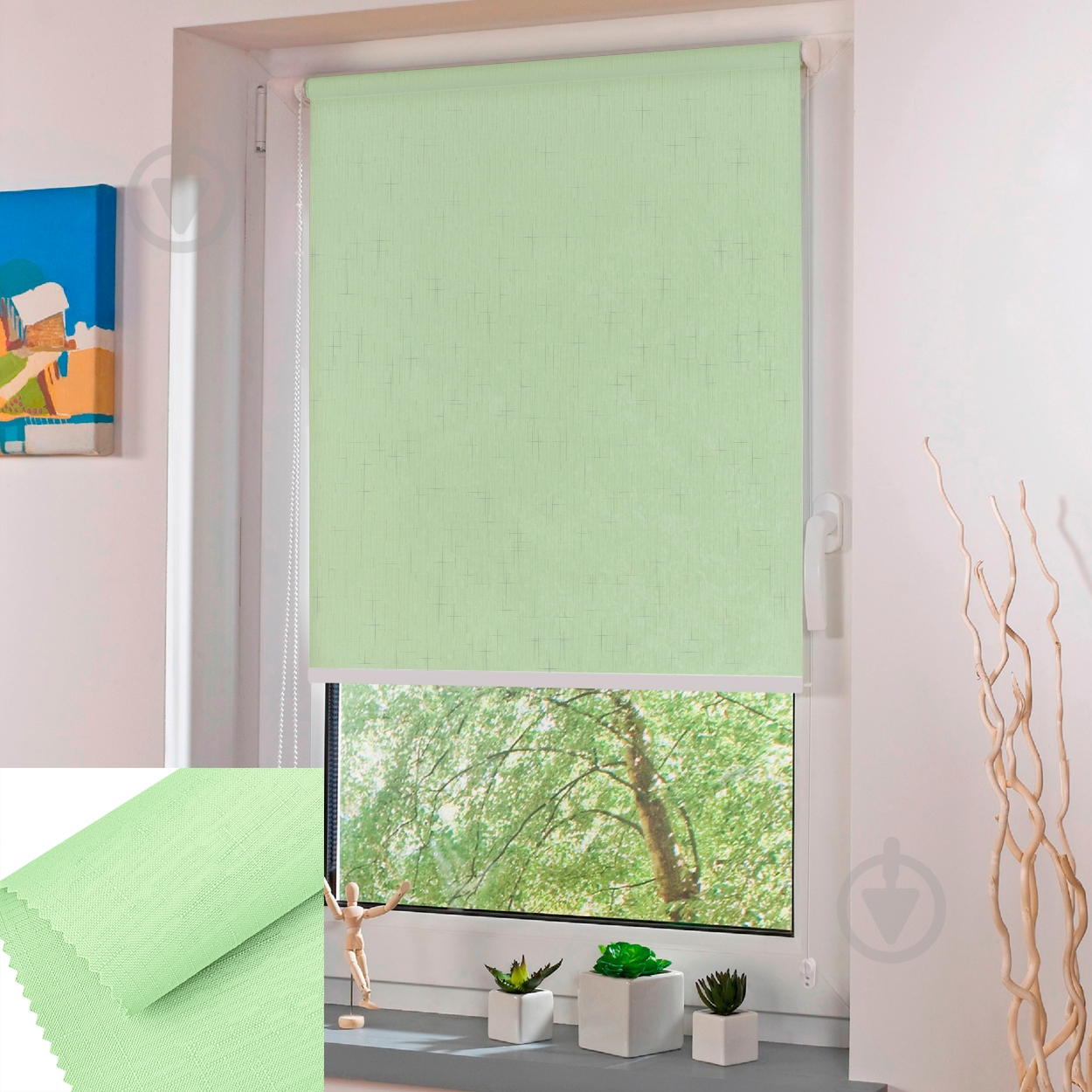 Ролета мини Rollotex LEN с фиксацией под наклон салатовая 60x150 см - фото 2 Ролета мини Rollotex LEN с фиксацией под наклон салатовая 60x150 см - фото 2