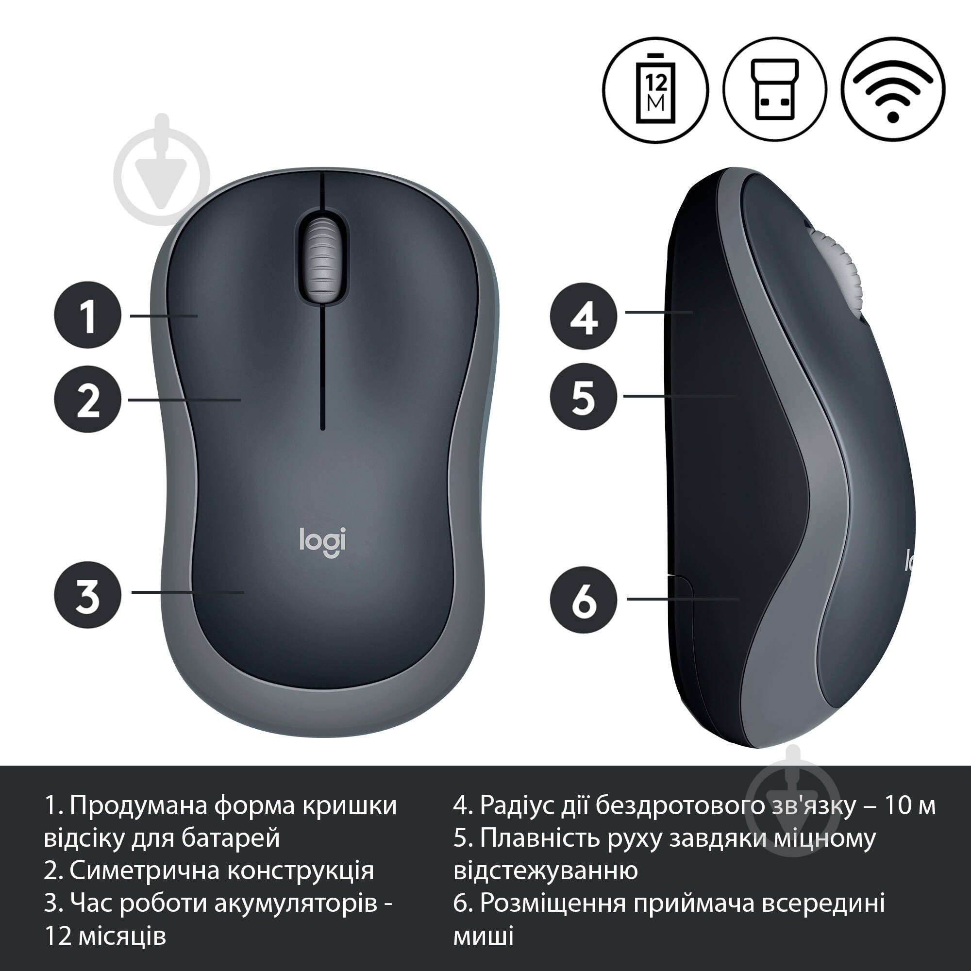 Мишка Logitech Wireless Mouse M185 grey (910-002238) - фото 4