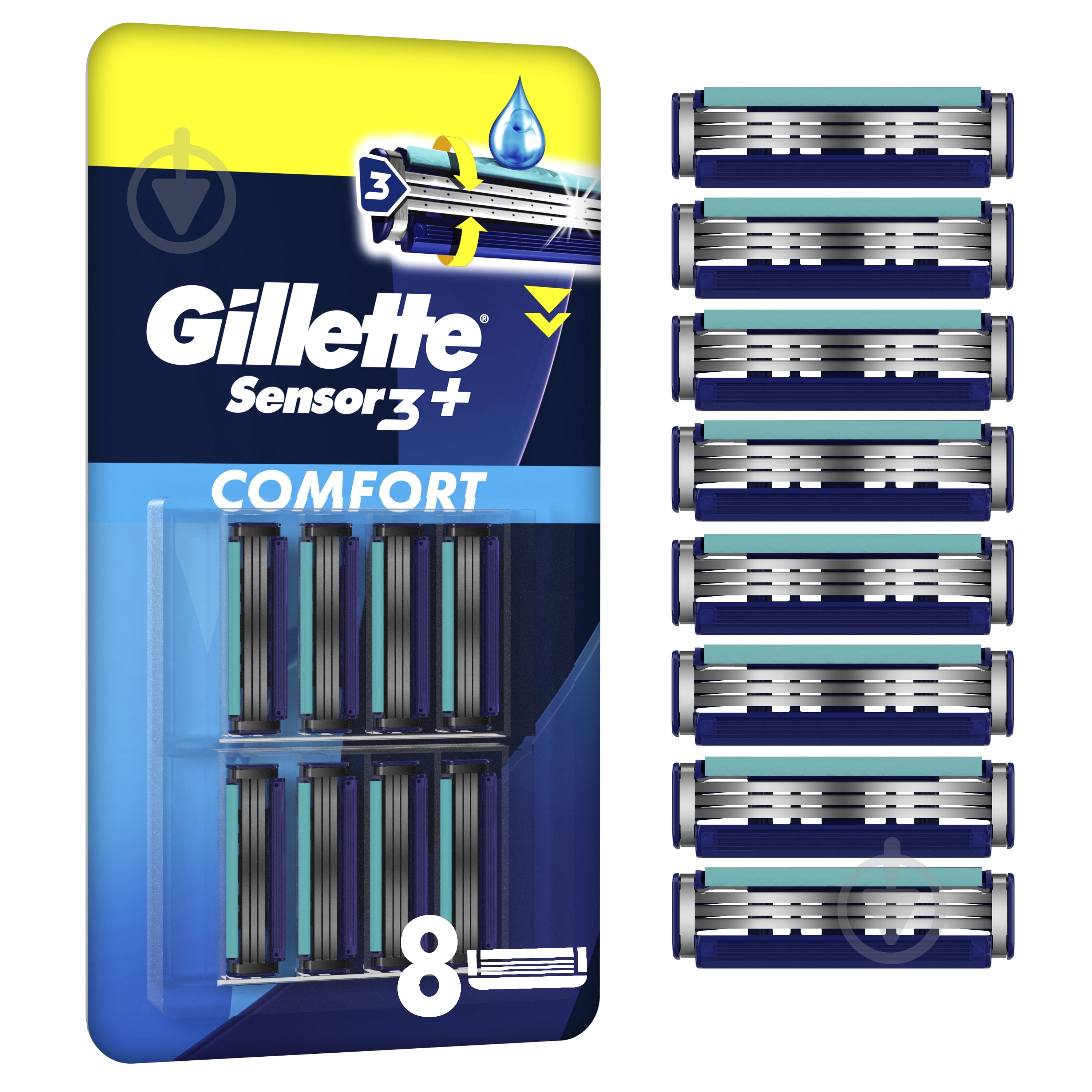 Сменный картридж GILLETTE Sensor 3+ 8 шт. - фото 1 Сменный картридж GILLETTE Sensor 3+ 8 шт. - фото 1