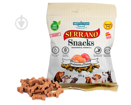 Лакомство Mediterranean Serrano лосось и тунец 100 г - фото 1