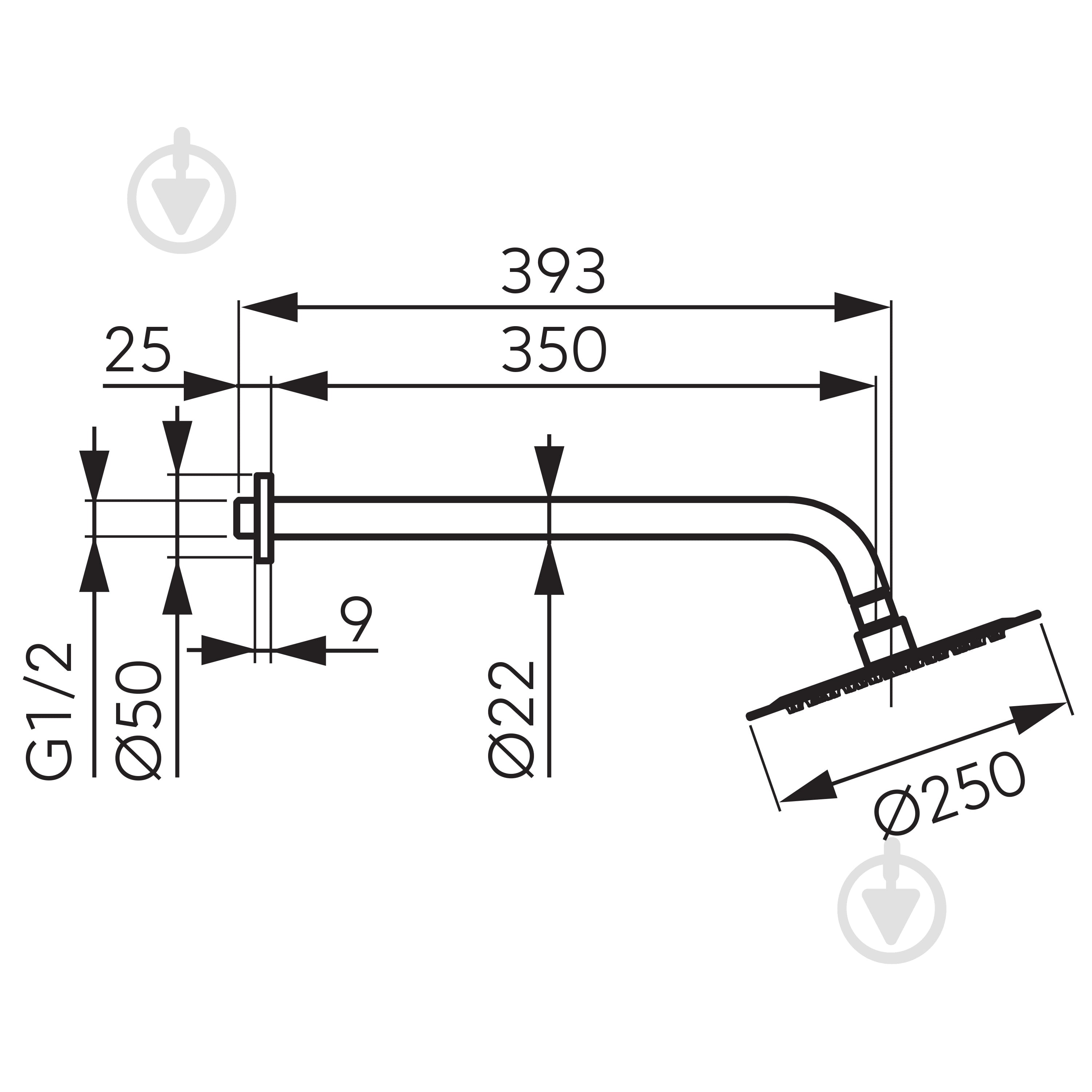 Верхний душ Ferro Slim NPT13 с кронштейном - фото 2 Верхний душ Ferro Slim NPT13 с кронштейном - фото 2
