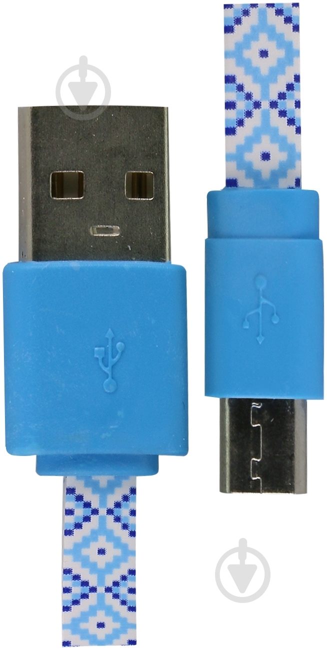 Кабель Luxe Cube 1 м белыйголубой (FLAT USB MICRO TO USB UKRAINE) - фото 1