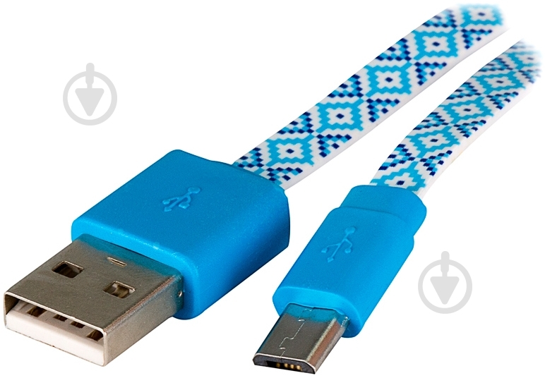 Кабель Luxe Cube 1 м белыйголубой (FLAT USB MICRO TO USB UKRAINE) - фото 2